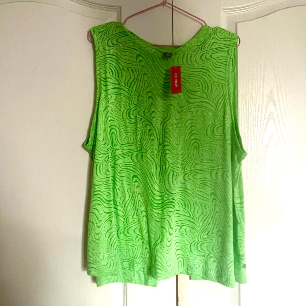 NWT Neon Green Geometric Muscle Tee with Tie Back